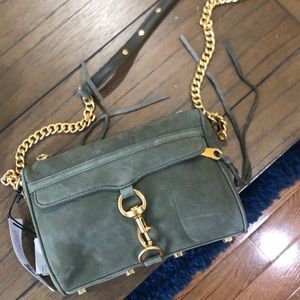 Rebecca Minkoff Olive Green Leather Crossbody with Gold Chain
